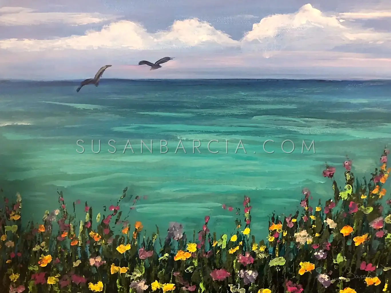 Wildflowers & Gulls — original painting by Susan Barcia