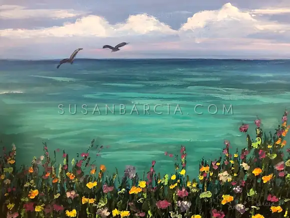Wildflowers & Gulls — original painting by Susan Barcia